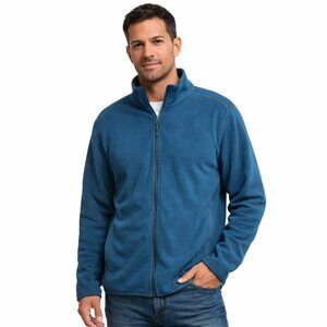 St John’s Bay Men's XXL Blue Full Zip Jacket Fleece Long Sleeve Pockets Mock